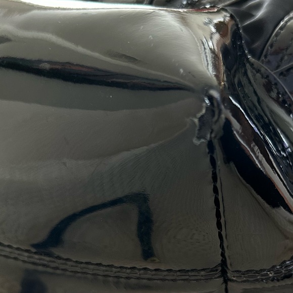 Tory Burch patent & canvas diaper bag double handles adjust shoulder cloth strap - Picture 6 of 7